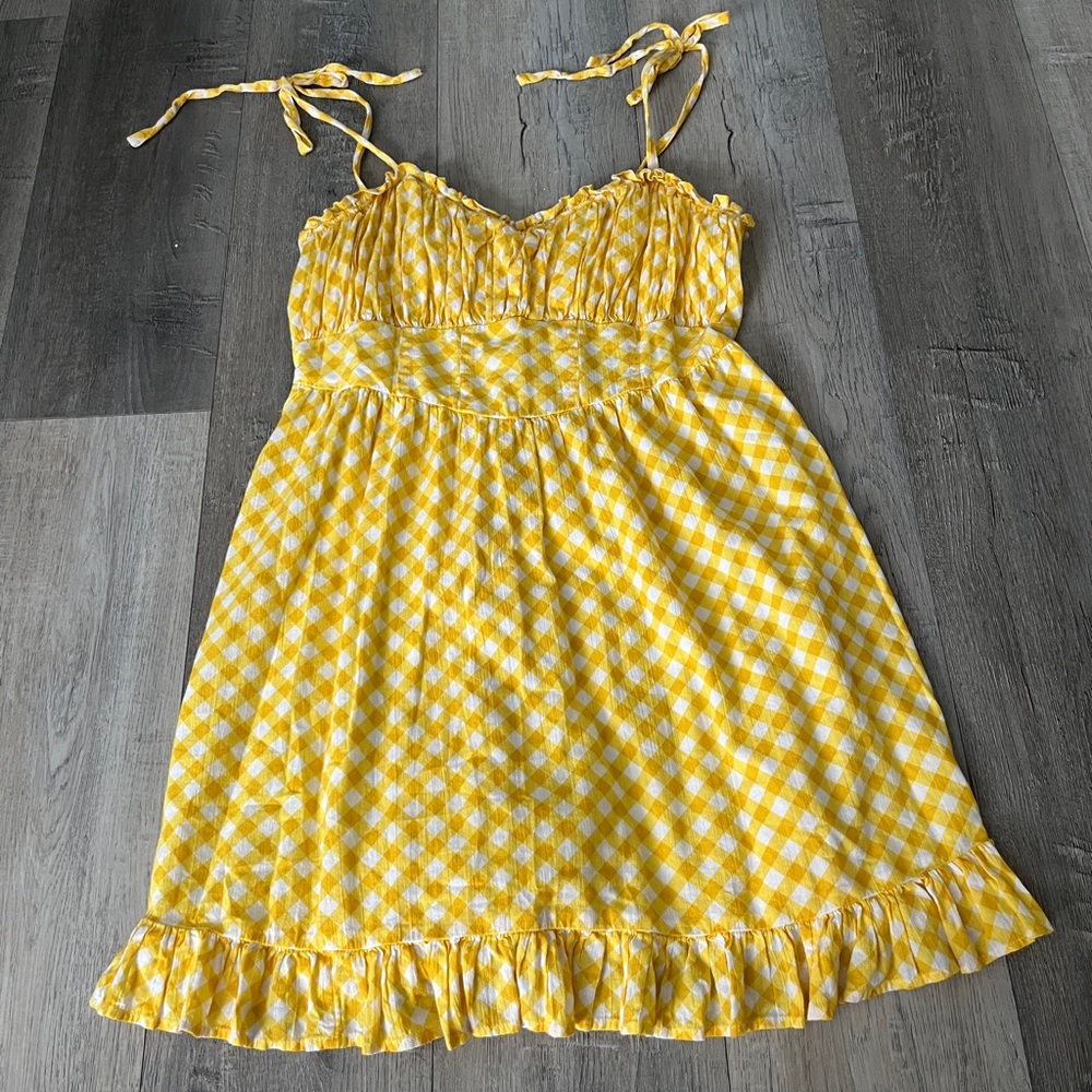 Aerie yellow tie strap corset dress